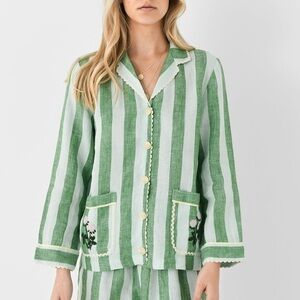 Trovata birds of paradis Dylan green striped linen shirt jacket
